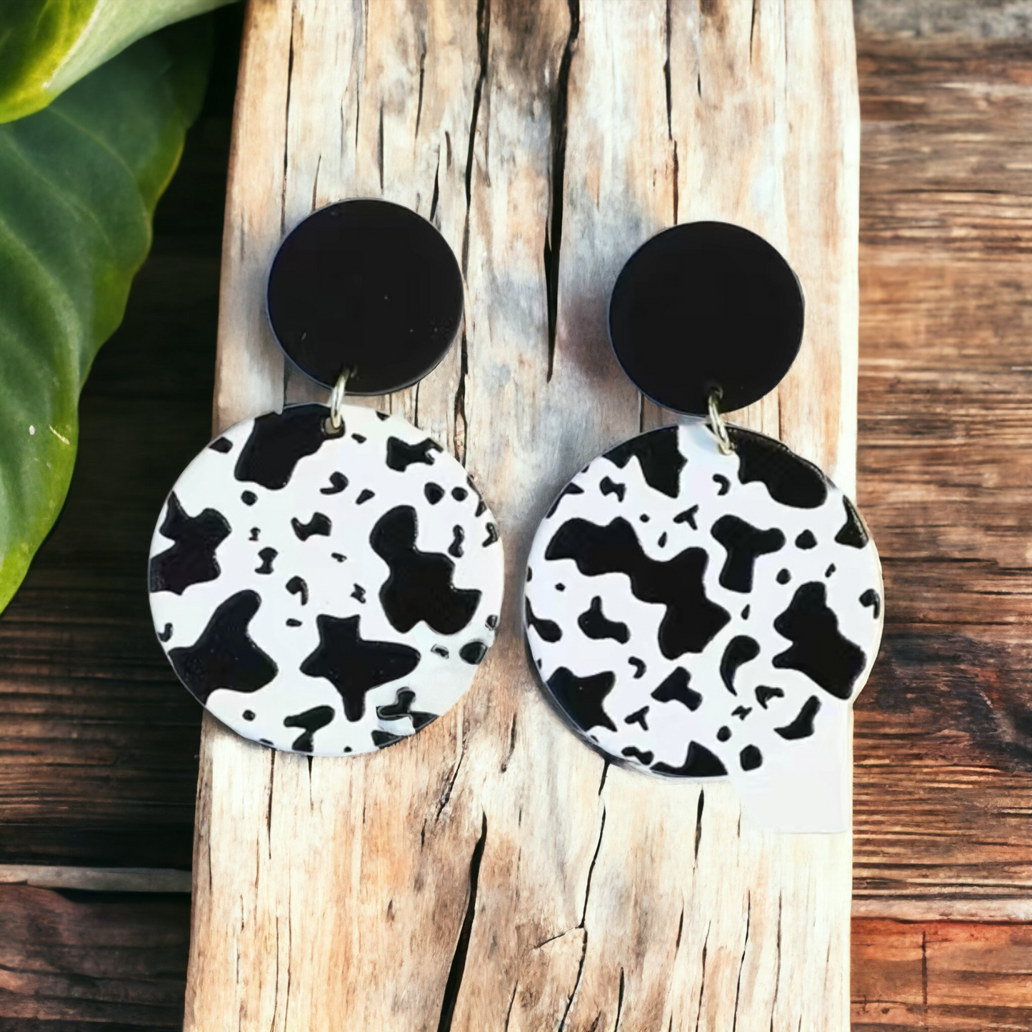 Wooden Cow Print Earrings
